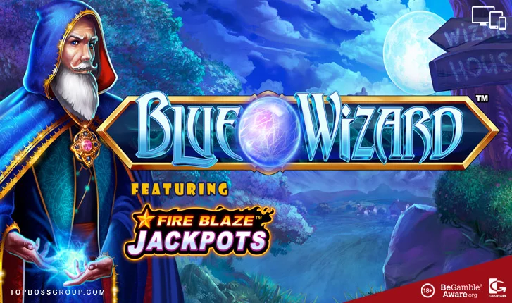 Blue Wizard featuring fire blaze jackpots