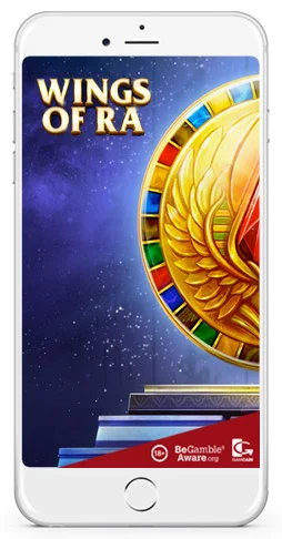 wings of RA gaming slots on a mobile phone