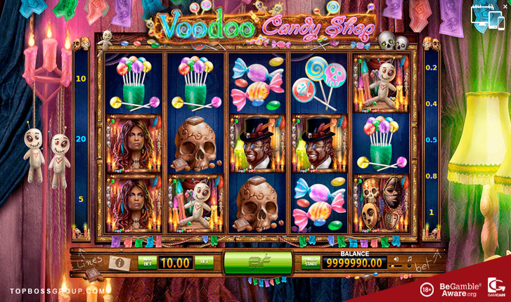 Hacksaw Gaming slots playing screen voodoo candy shop